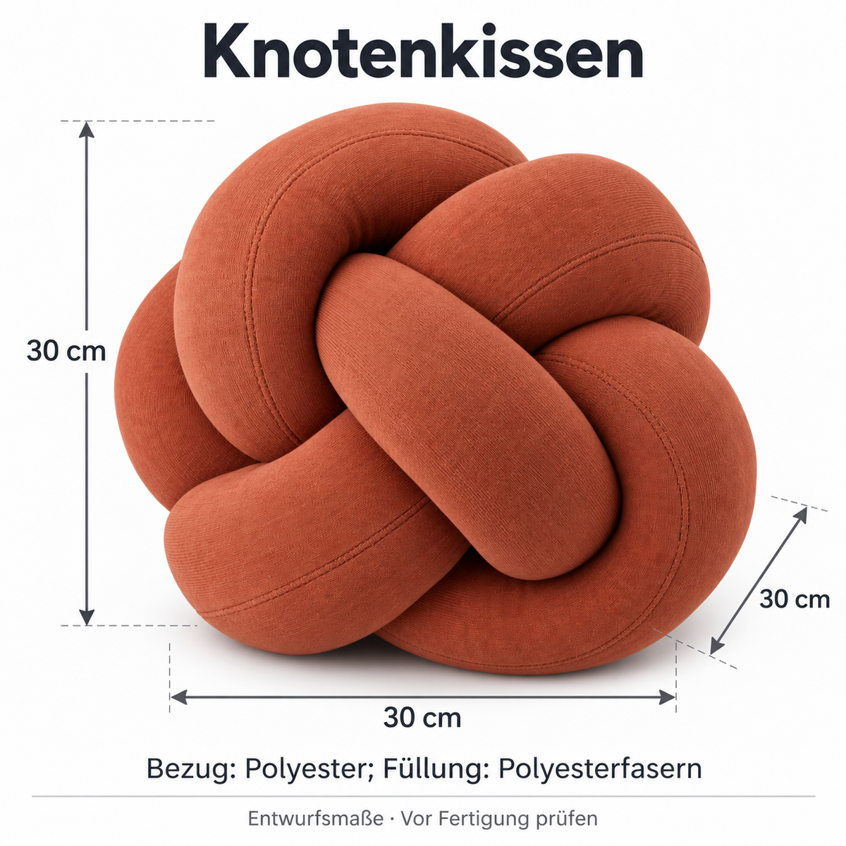 Knotenkissen aus textilem Schlauch, terrakotta, ca. 30 cm
