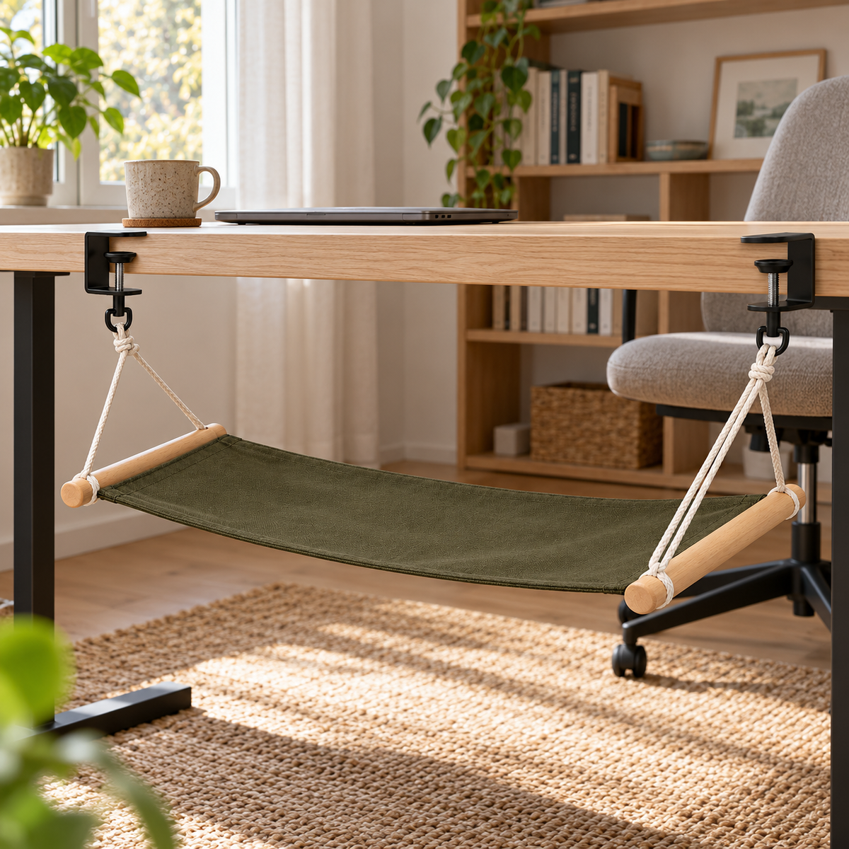 Fußhängematte für den Schreibtisch mit Tischklemmen, 65 × 20 cm