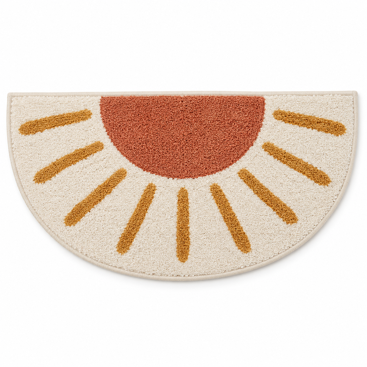 Halbrunde Baumwoll-Badematte mit Sonnenmotiv, 80 × 50 cm