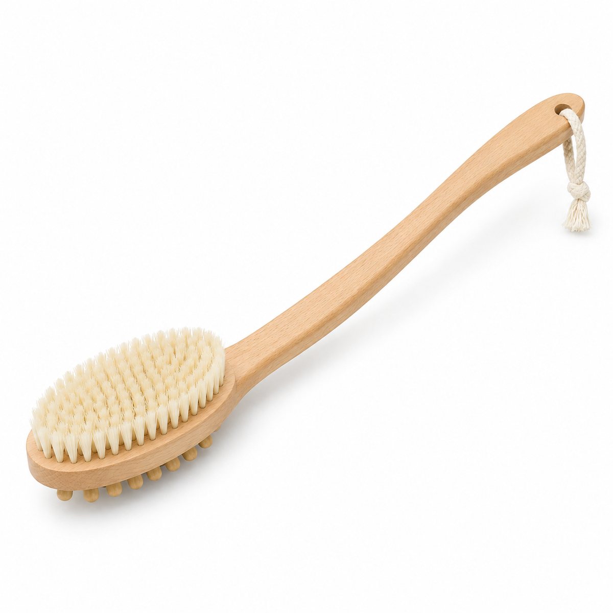 Doppelseitige Badebürste mit Buchenholzgriff, 42 cm