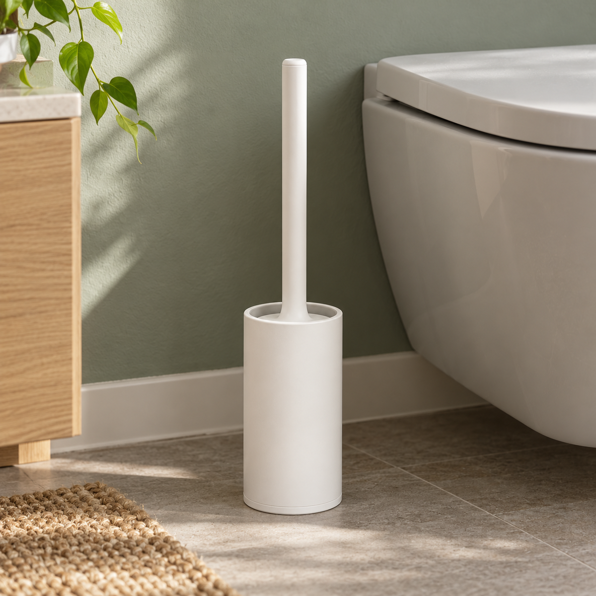 Silikon-WC-Bürste mit freistehendem Halter, weiß und grau