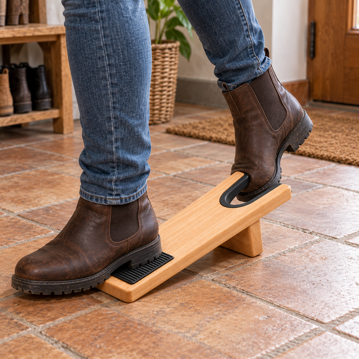 Stiefelknecht aus Buchenholz mit Gummiauflage, 33 cm