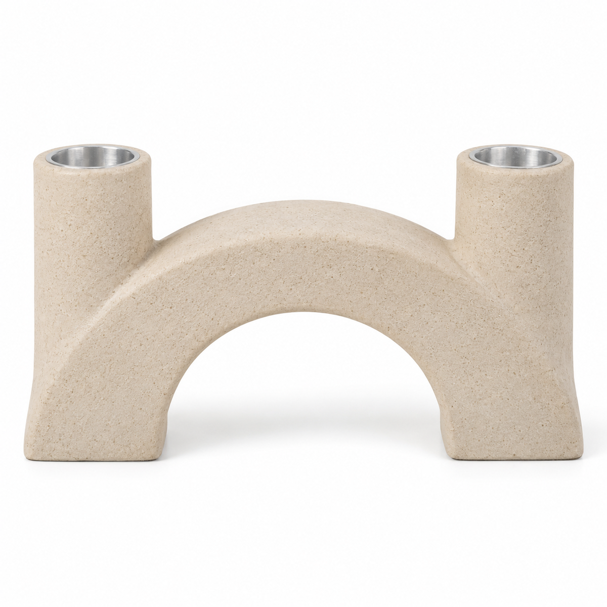 Bogenförmiger Kerzenhalter mit zwei Metalleinsätzen, sandbeige
