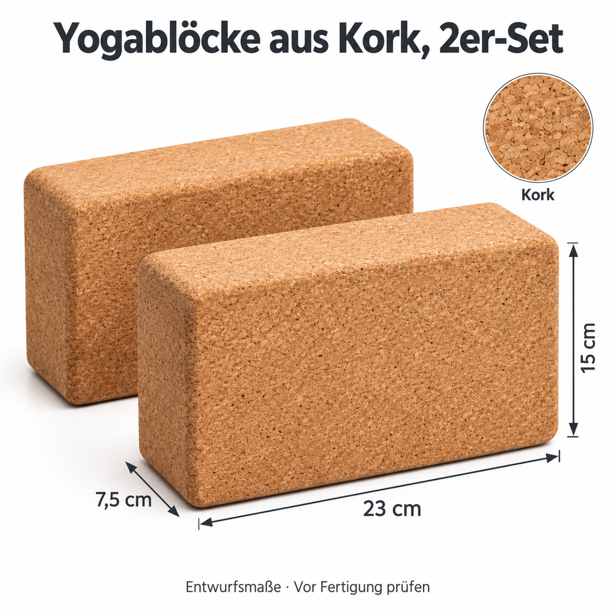 Yogablöcke aus Kork mit abgerundeten Kanten, 2er-Set