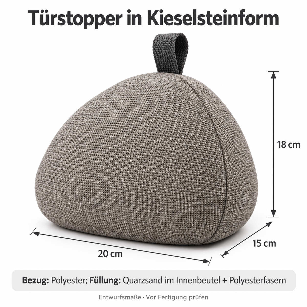 Türstopper in Kieselsteinform mit Trageschlaufe, graubeige
