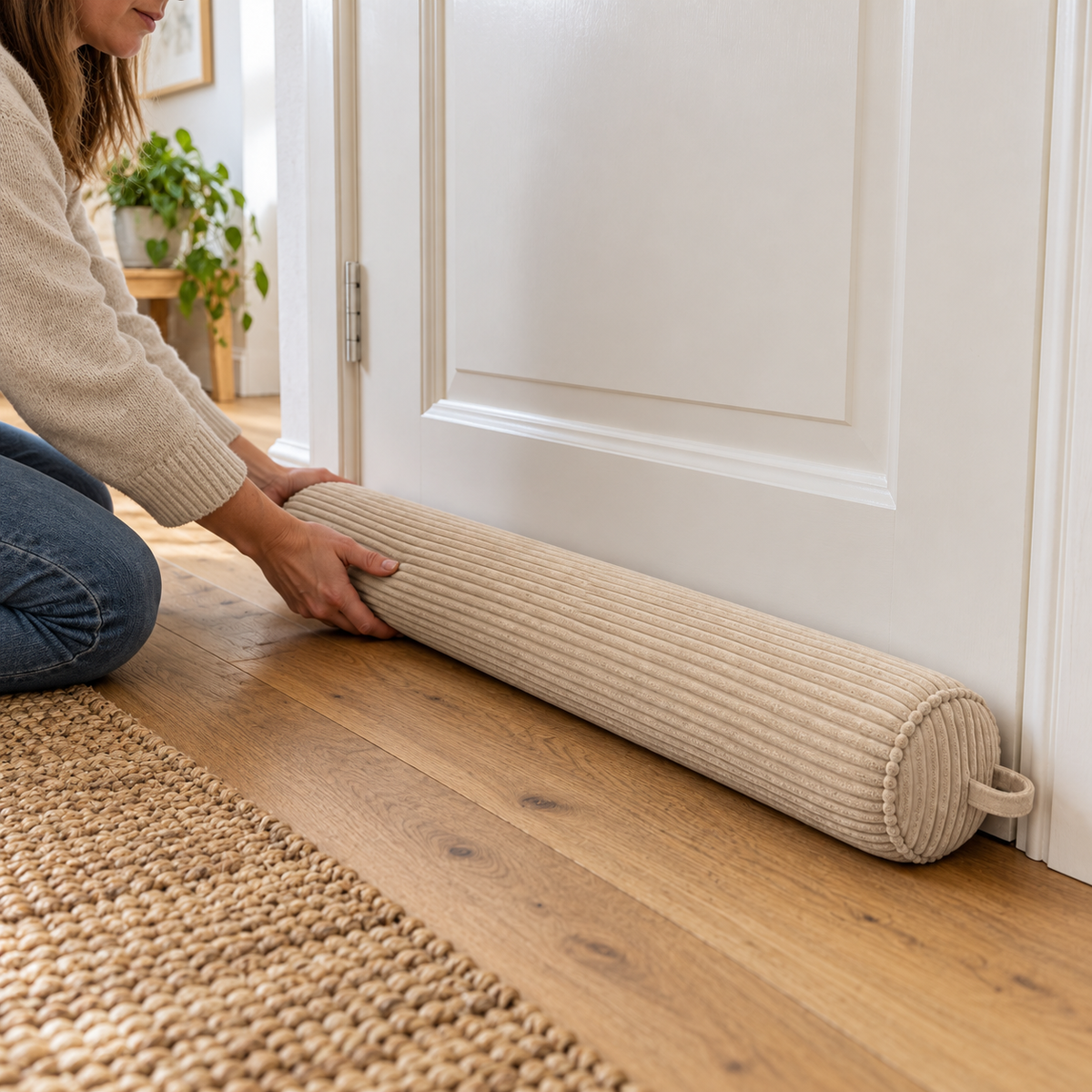 Zugluftrolle aus Cord, 90 cm, haferbeige
