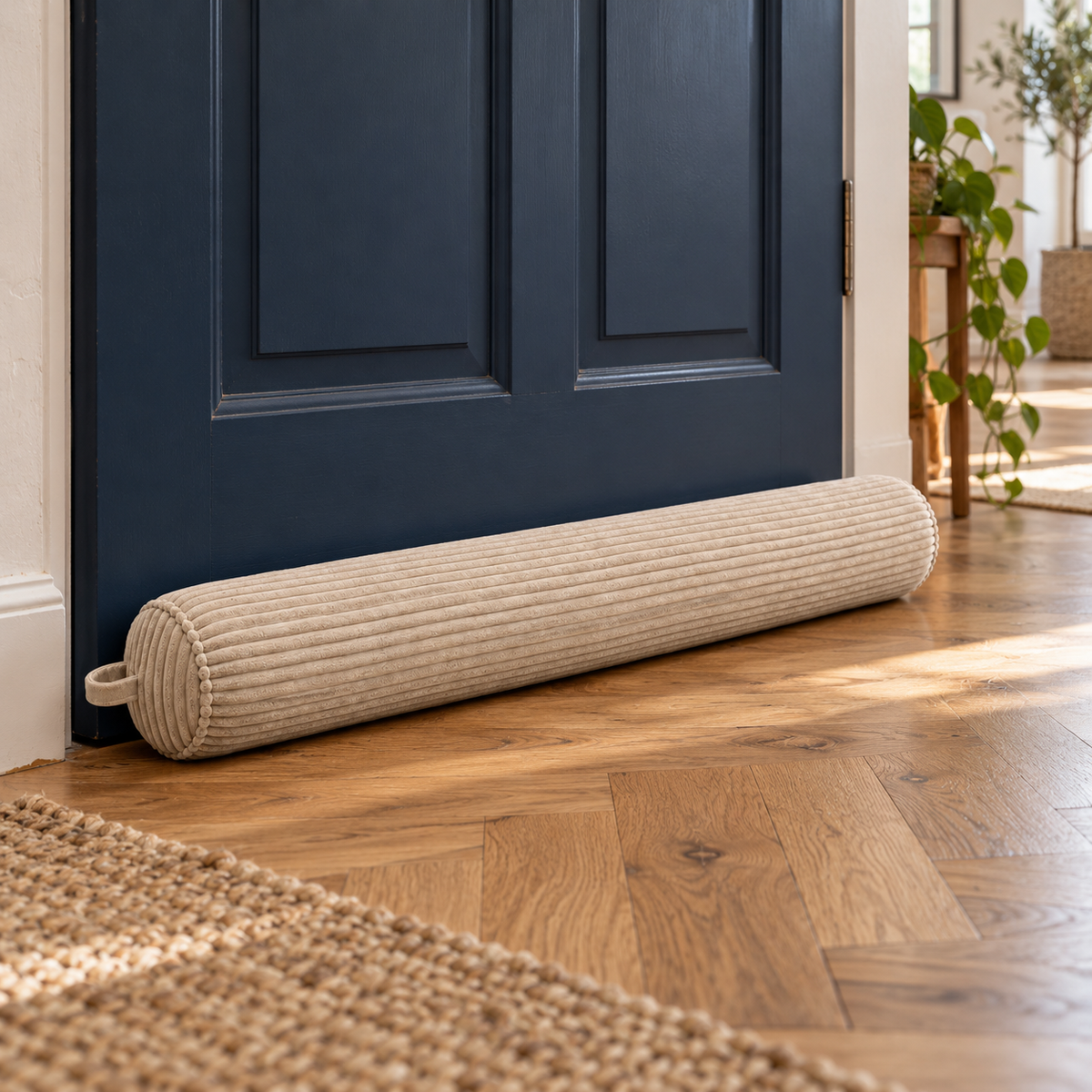 Zugluftrolle aus Cord, 90 cm, haferbeige