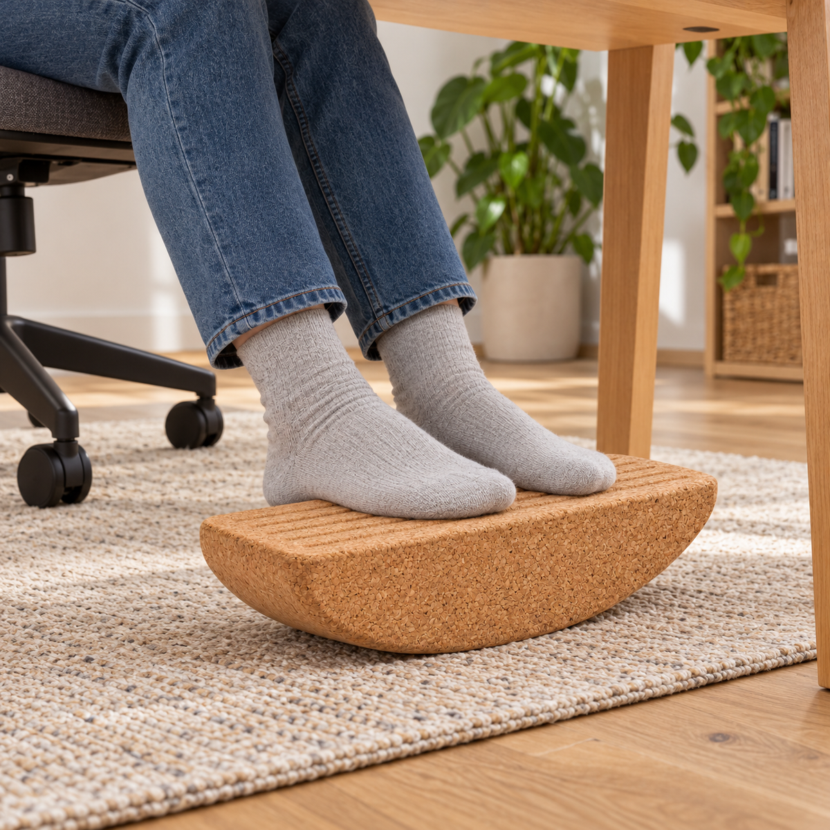 Kompakte Fußwippe aus Kork mit gerillter Oberseite, 30 cm