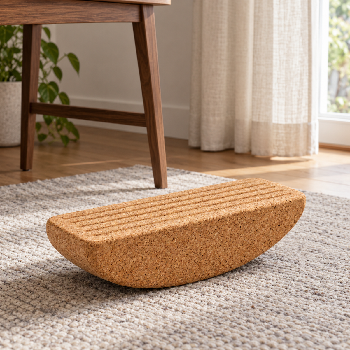 Kompakte Fußwippe aus Kork mit gerillter Oberseite, 30 cm