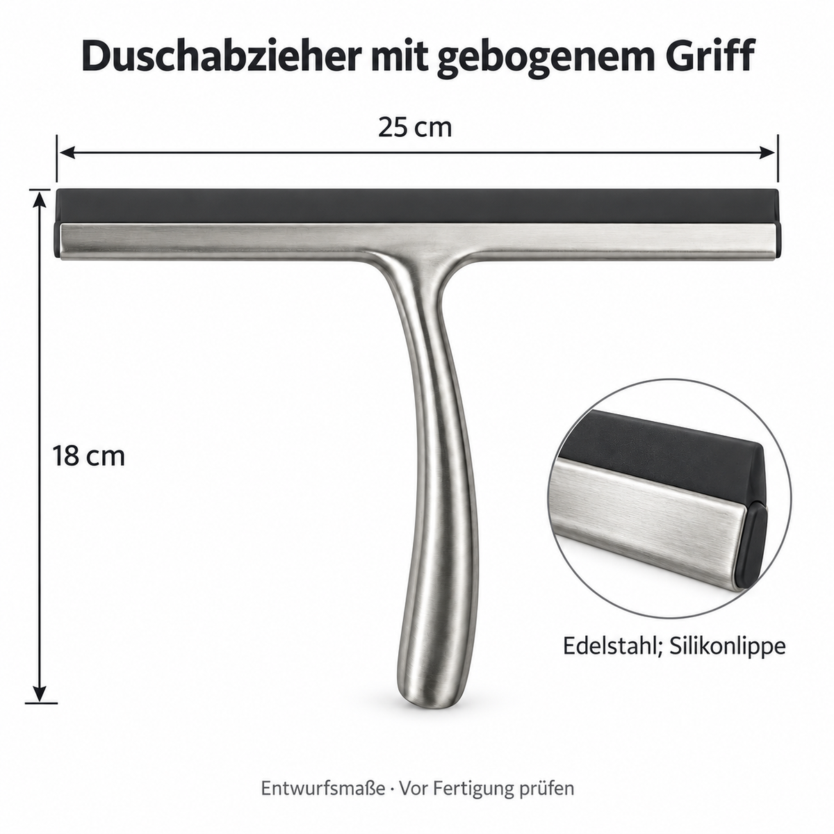 Duschabzieher aus Edelstahl mit Silikonlippe, 25 cm breit
