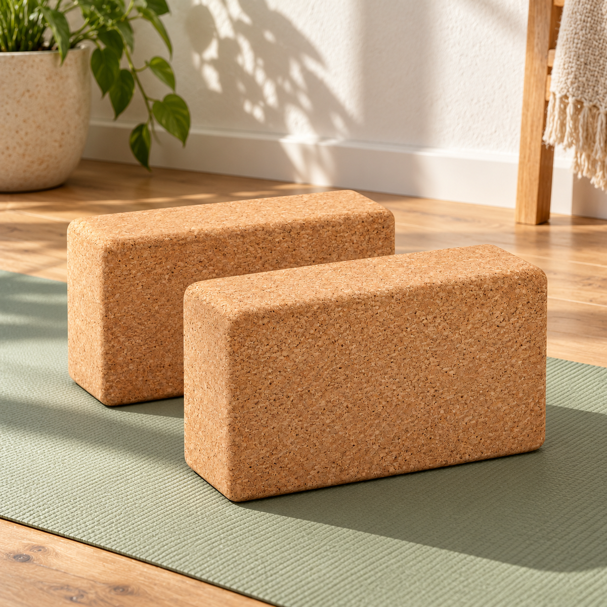 Yogablöcke aus Kork mit abgerundeten Kanten, 2er-Set